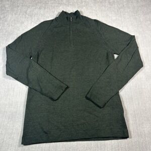 Horny Toad Mens Merino Wool 1/4 Zip Mock Pullover Sweater Large Green Heather